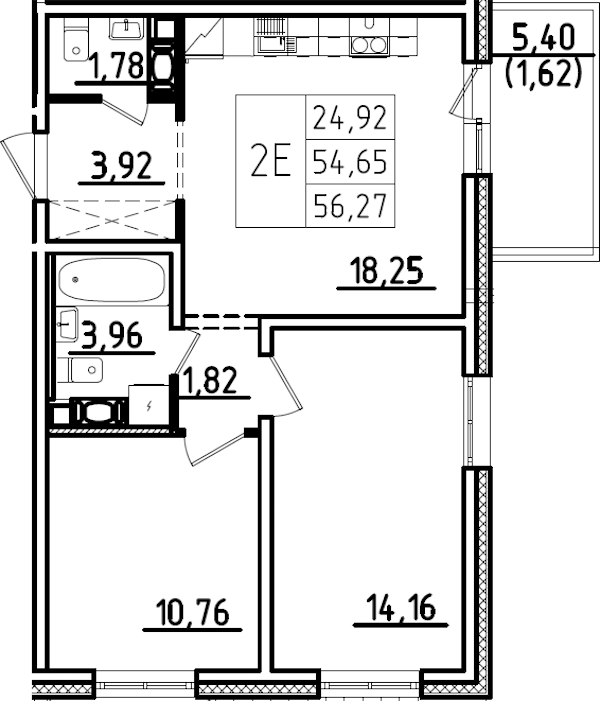 2-комнатная квартира 60.05 м², 1/9 эт., ЖК «IQ Гатчина 3»